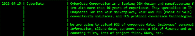CyberData成为akira勒索软件的受害者-xLab 威胁情报
