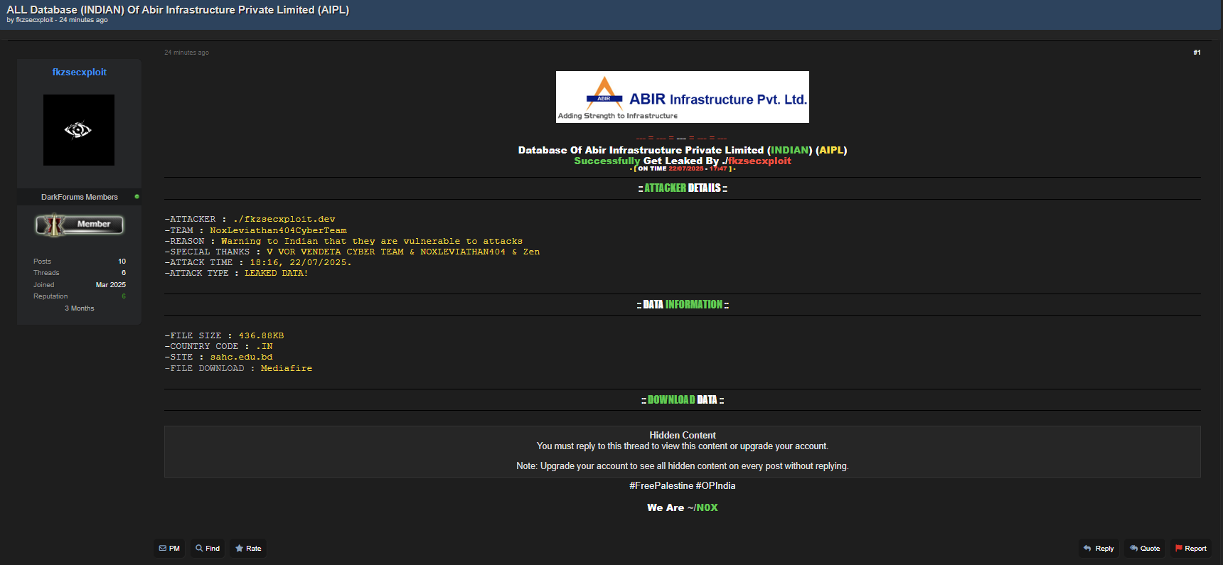 Abir Infrastructure Private Limited(AIPL)涉嫌数据泄露-xLab 威胁情报