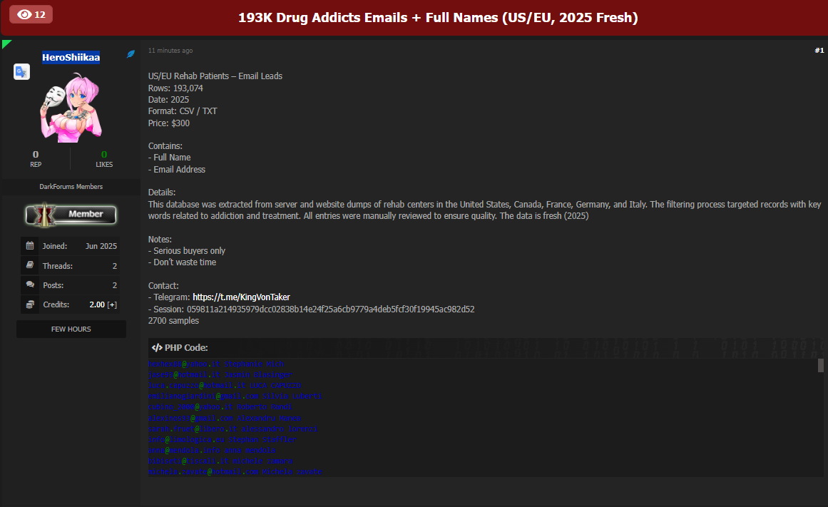 涉嫌出售来自多个国家的康复患者数据-xLab 威胁情报