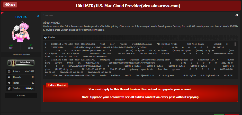 vmOSX User记录涉嫌数据库泄露-xLab 威胁情报