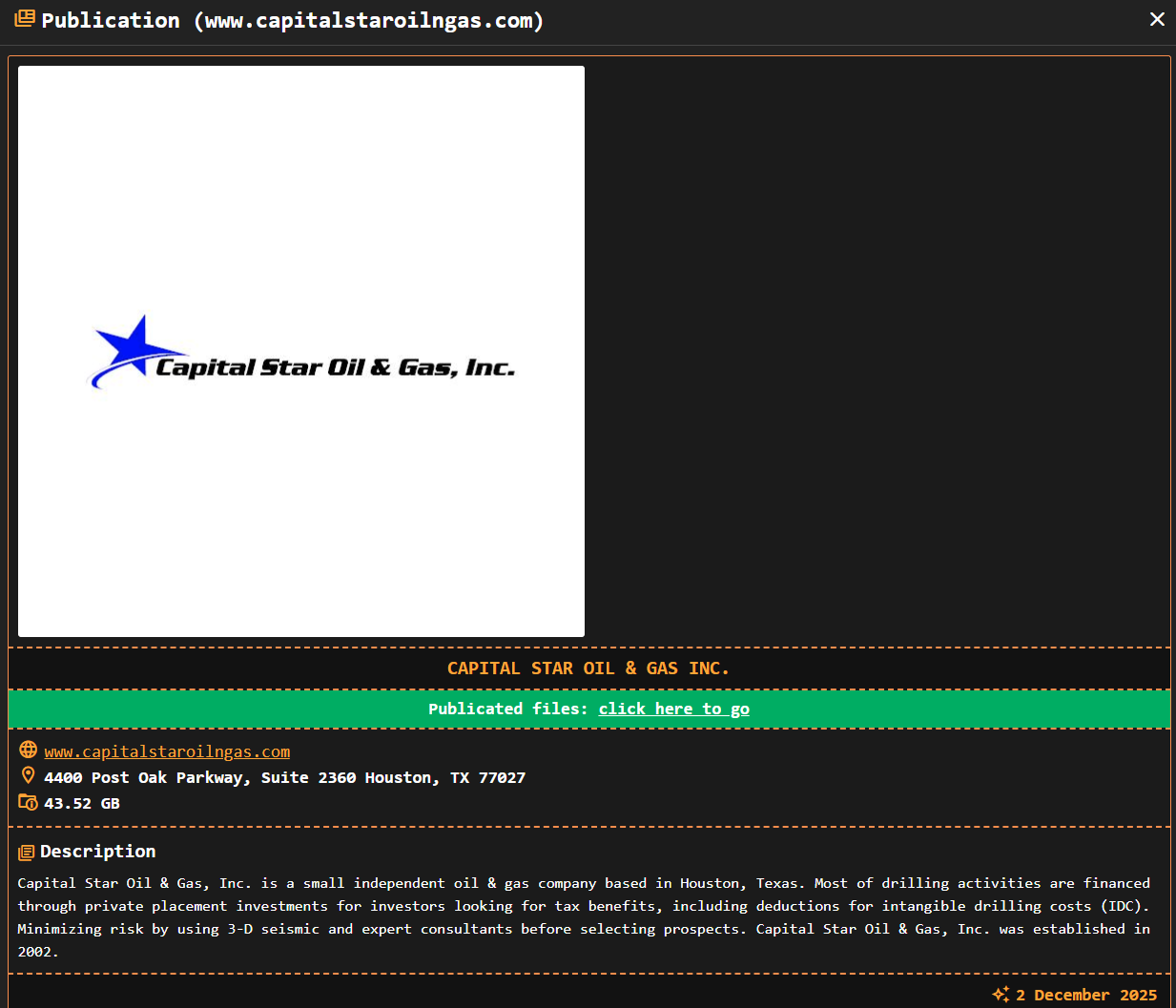 Capital Star Oil&Gas、Inc.成为DragonForce勒索软件的受害者-xLab 威胁情报