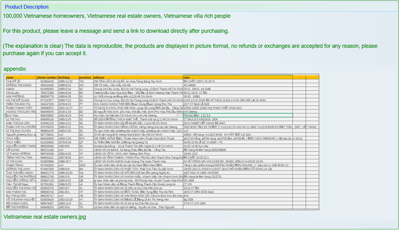 涉嫌出售身份不明的越南业主数据库的数据-xLab 威胁情报