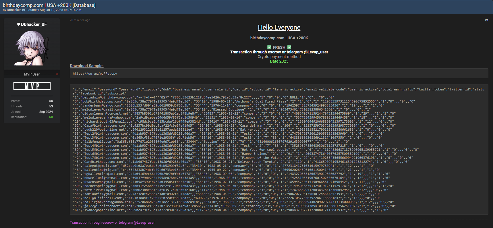 涉嫌出售BirthdayComp数据-xLab 威胁情报