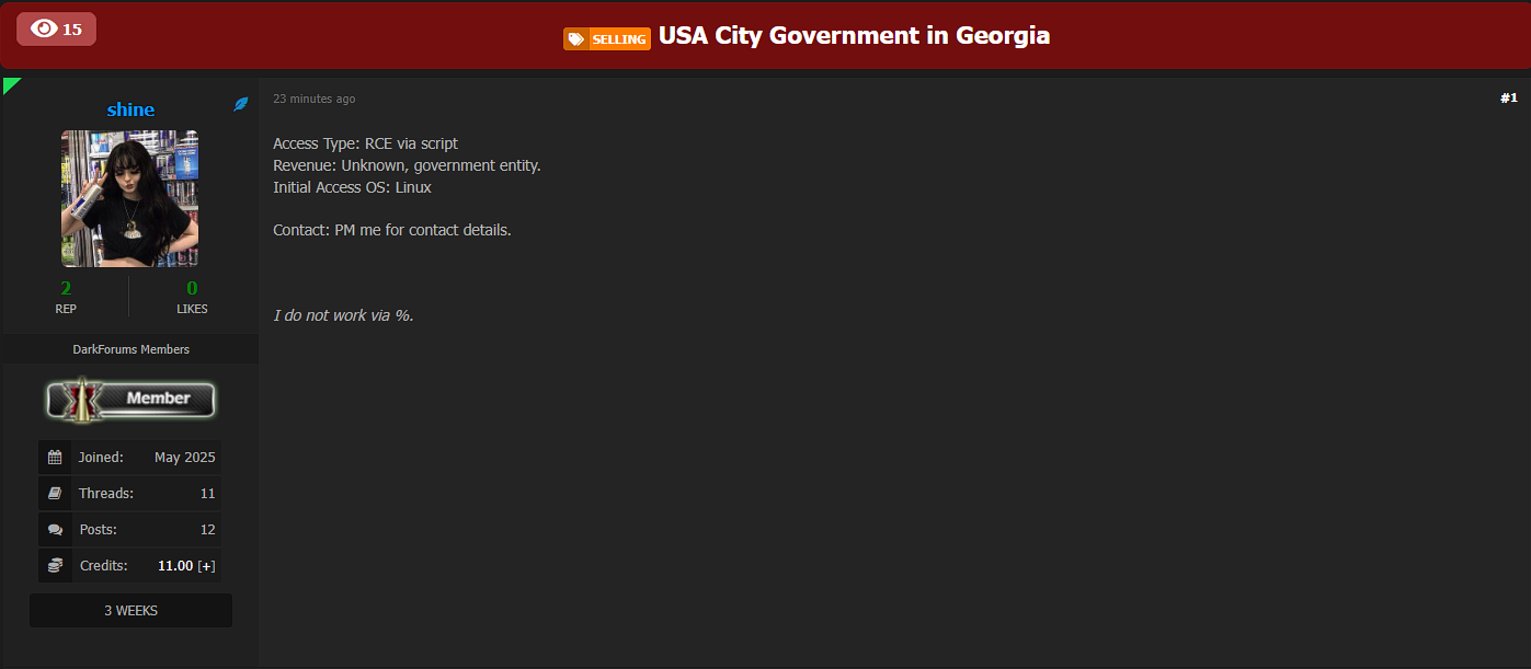 涉嫌出售美国佐治亚州市政府的使用权-xLab 威胁情报