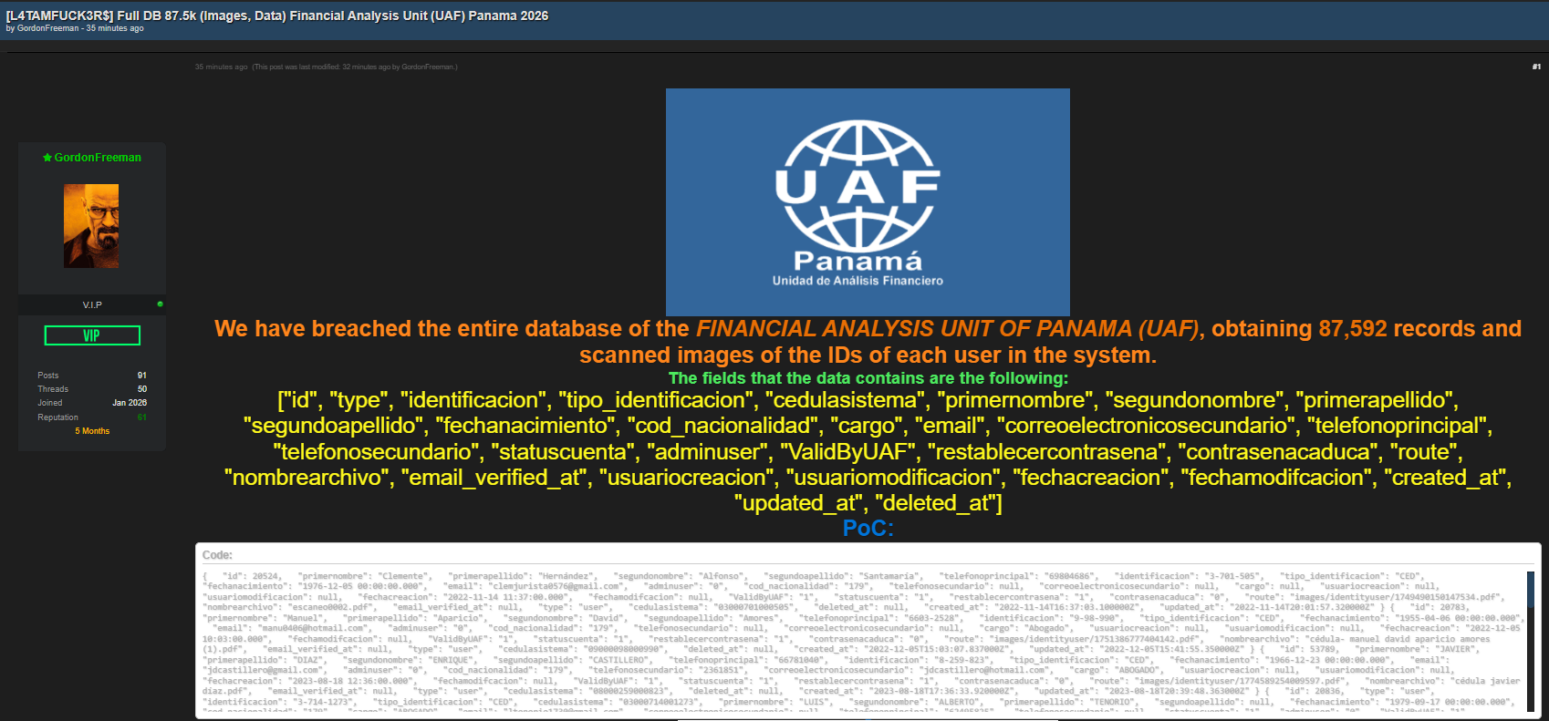 Alleged breach of Financial Analysis Unit (UAF) Panama Database-xLab 威胁情报