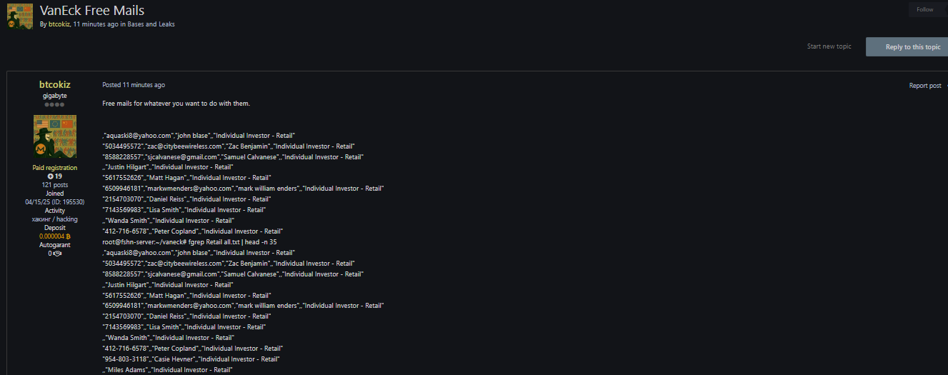 VanEck个人投资者电子邮件涉嫌泄露-xLab 威胁情报