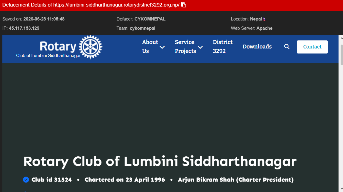 CYKOMNEPAL targets the website of Rotary Club of Lumbini Siddharthanagar-xLab 威胁情报