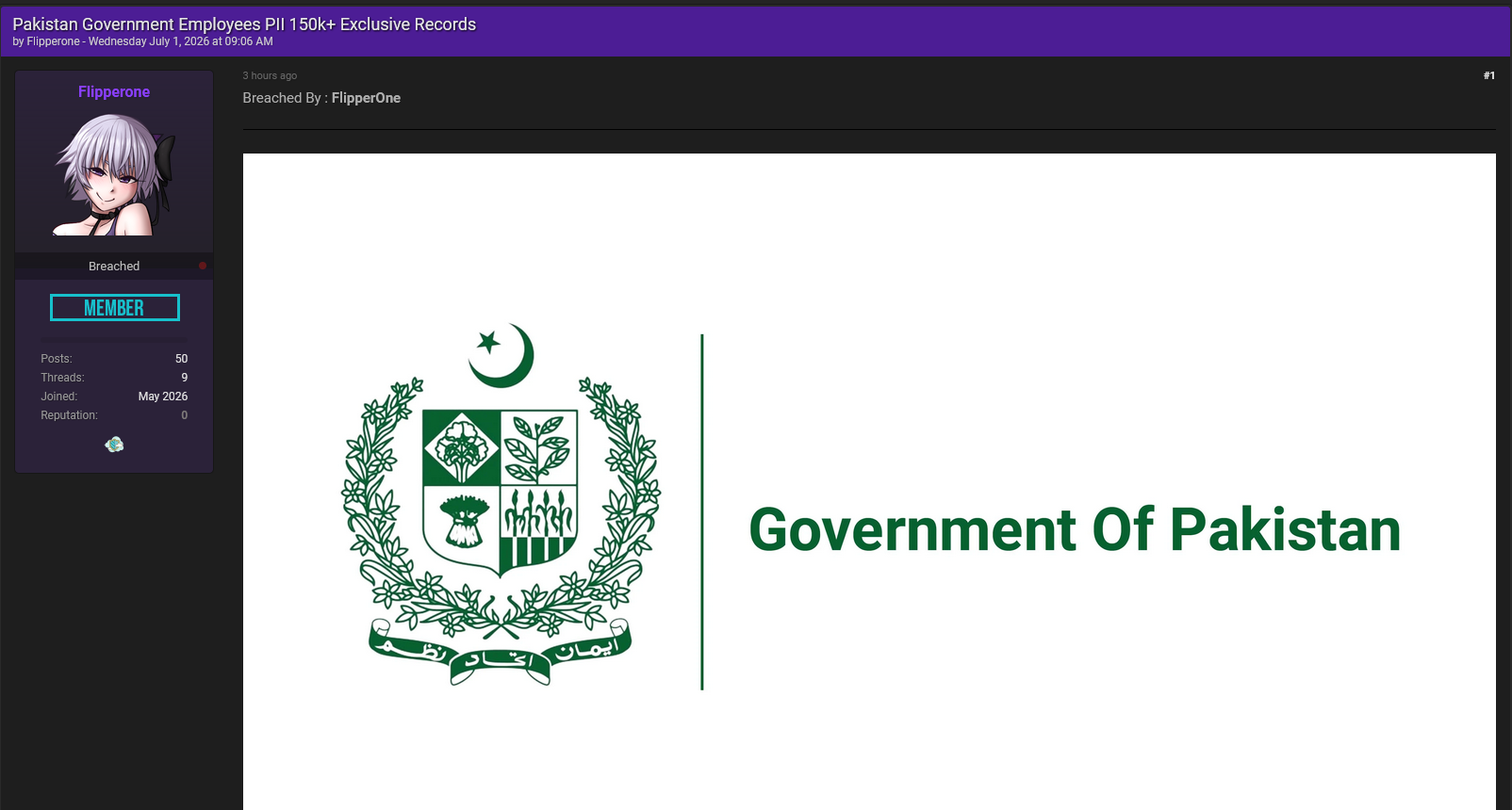 Alleged Sale of Government of Pakistan Employees data-xLab 威胁情报