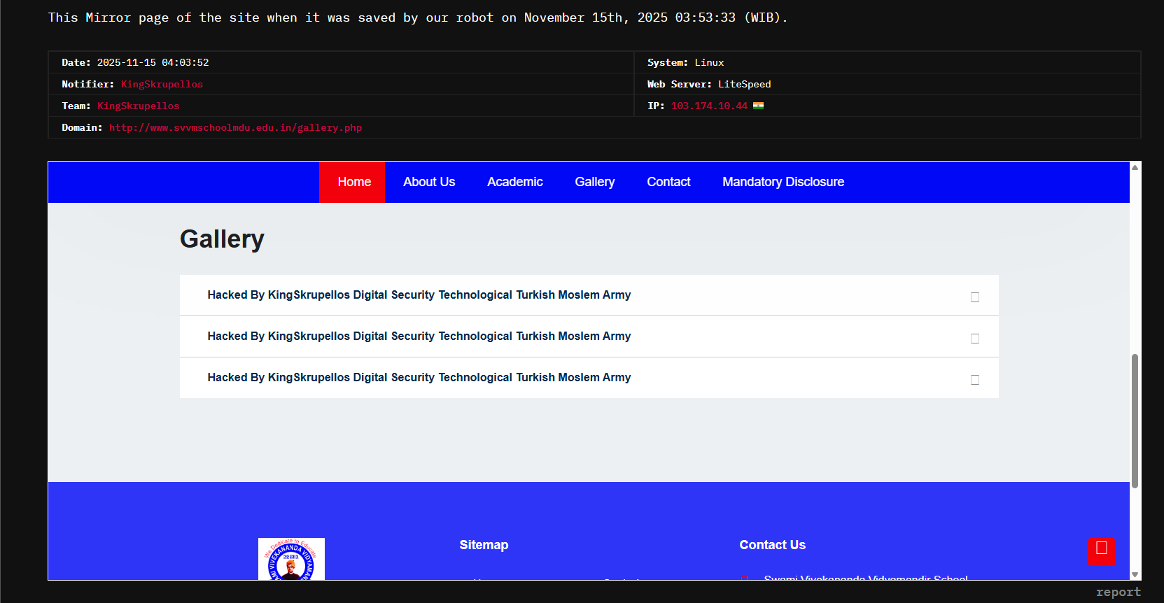 KingSkrupellos针对Swami Vivekananda Vidyamandir学校的网站-xLab 威胁情报