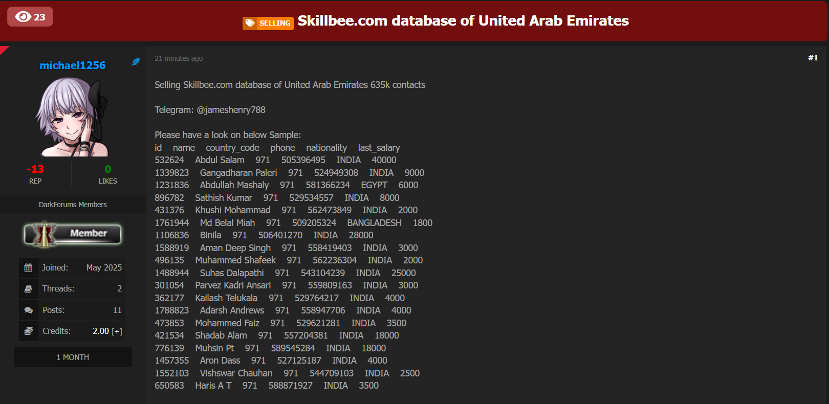 涉嫌出售Skillbee数据库-xLab 威胁情报