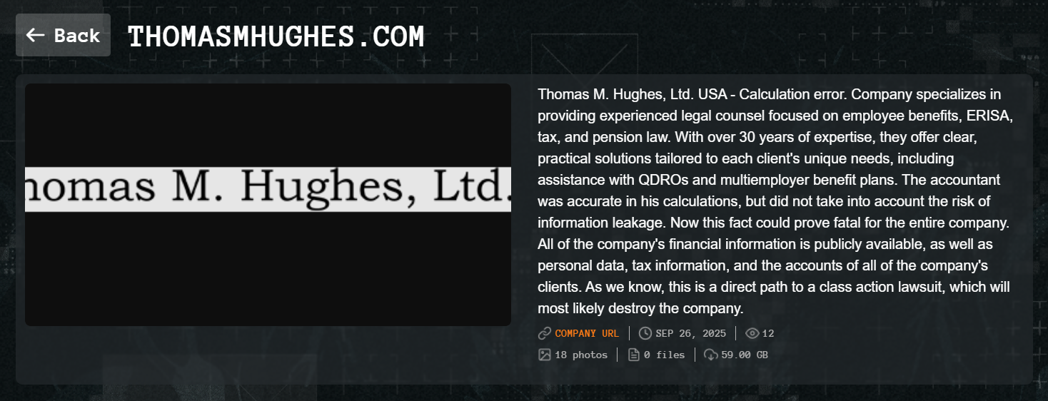 Thomas M.Hughes,Ltd.成为Qilin勒索软件的受害者-xLab 威胁情报