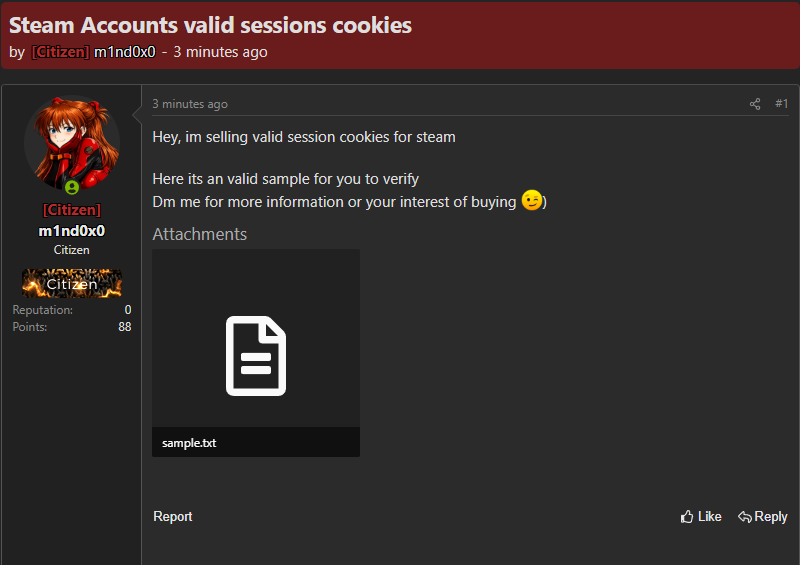 Alleged Sale of Steam Session Cookies-xLab 威胁情报