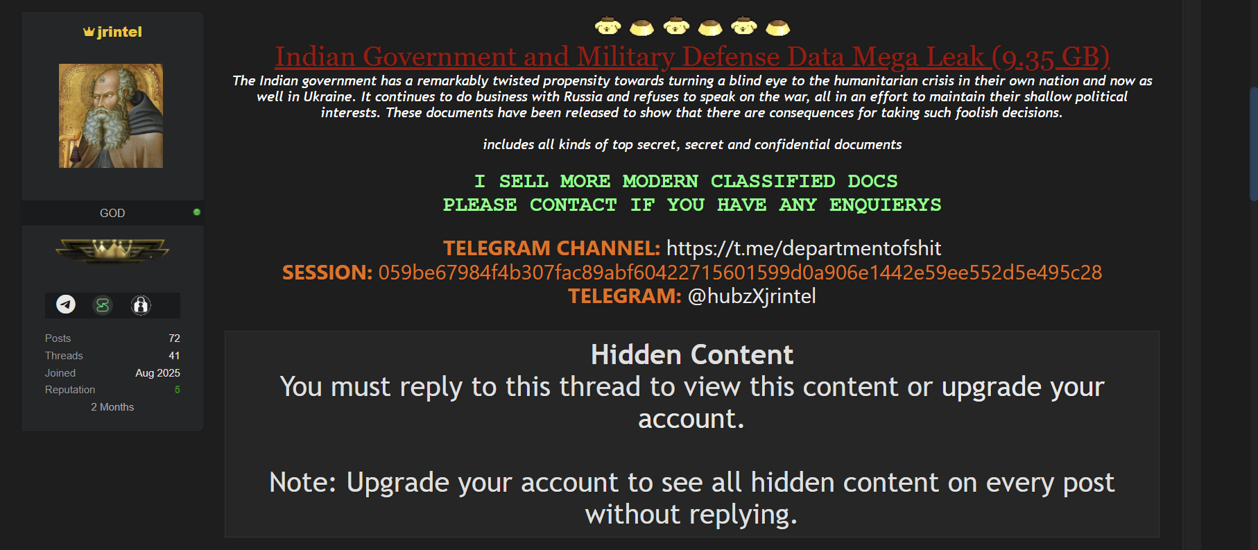 涉嫌出售印度政府和军方数据-xLab 威胁情报