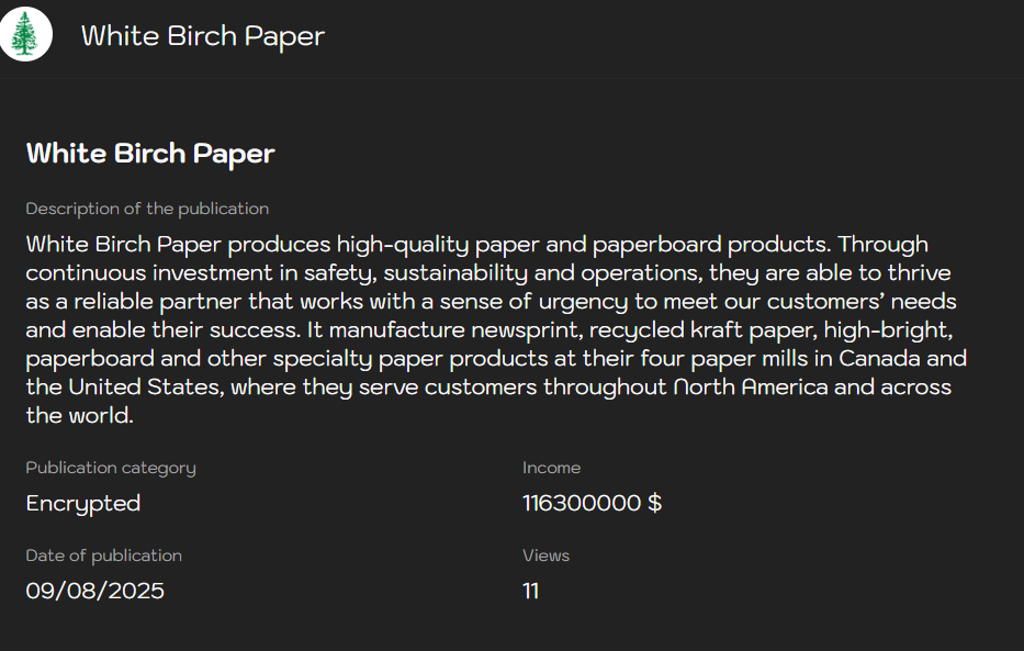 White Birch Paper成为Sinobi勒索软件的受害者-xLab 威胁情报