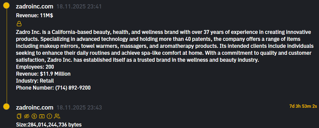 Zadro成为INC RANSOM勒索软件的受害者-xLab 威胁情报