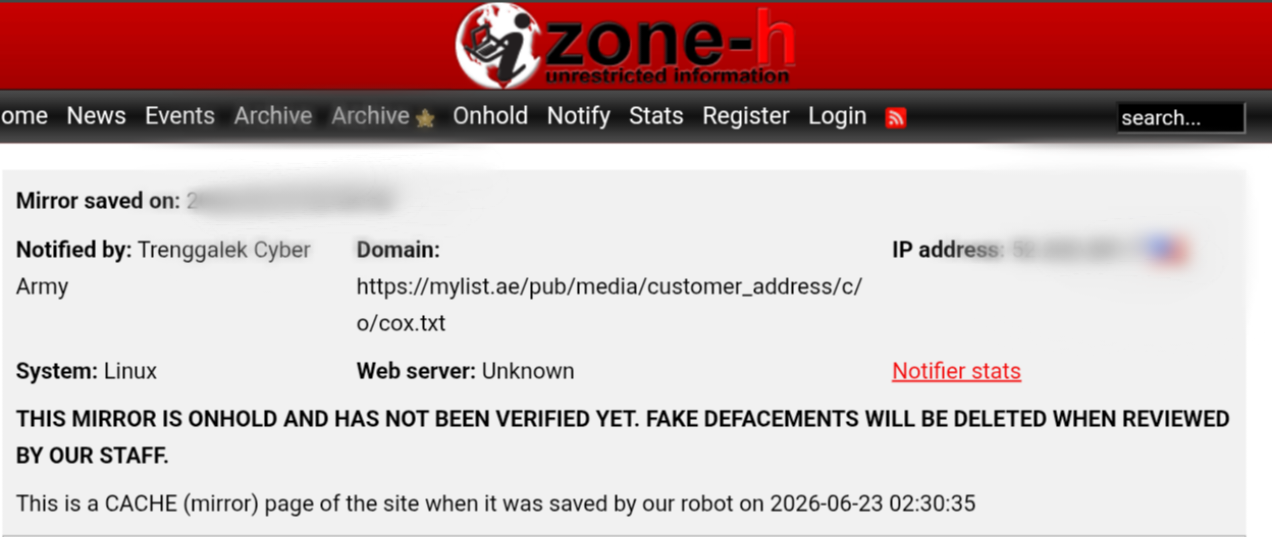Trenggalek Cyber Army targets the website of MyList FZ LLC-xLab 威胁情报