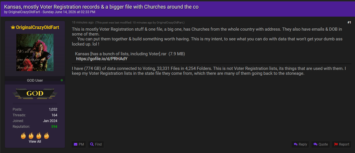 Alleged Sale of Kansas Voter Registration and Church Data-xLab 威胁情报