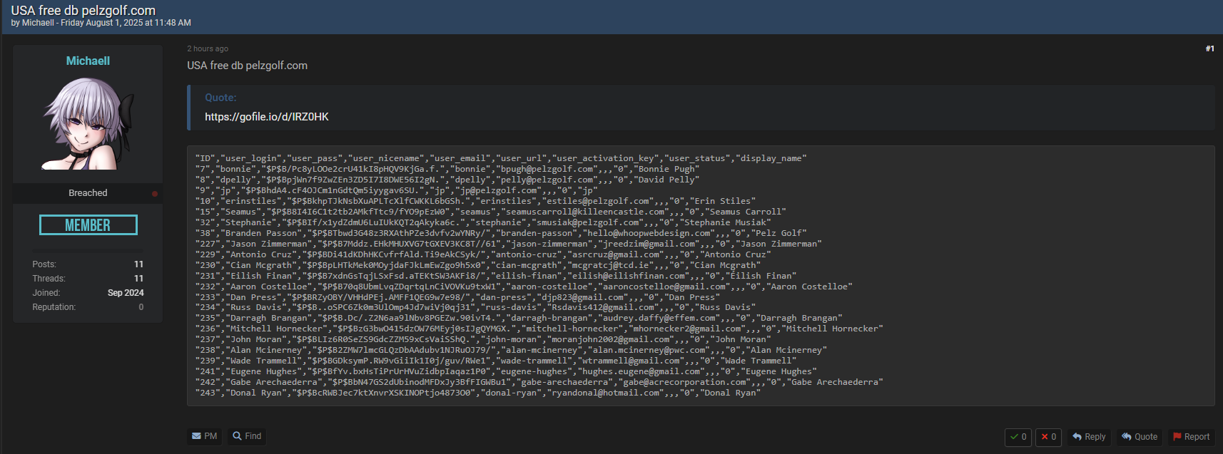 Pelz Golf涉嫌数据泄露-xLab 威胁情报