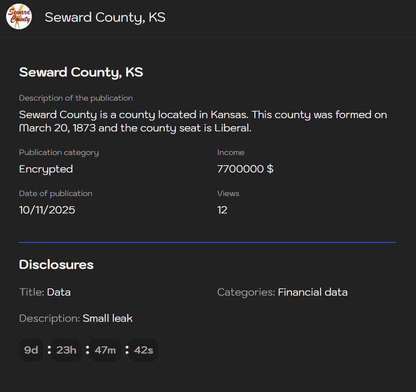 堪萨斯州苏厄德县成为Sinobi勒索软件的受害者-xLab 威胁情报
