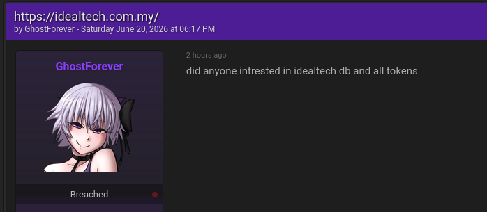 Alleged data breach of Ideal Tech PC Sdn. Bhd.-xLab 威胁情报