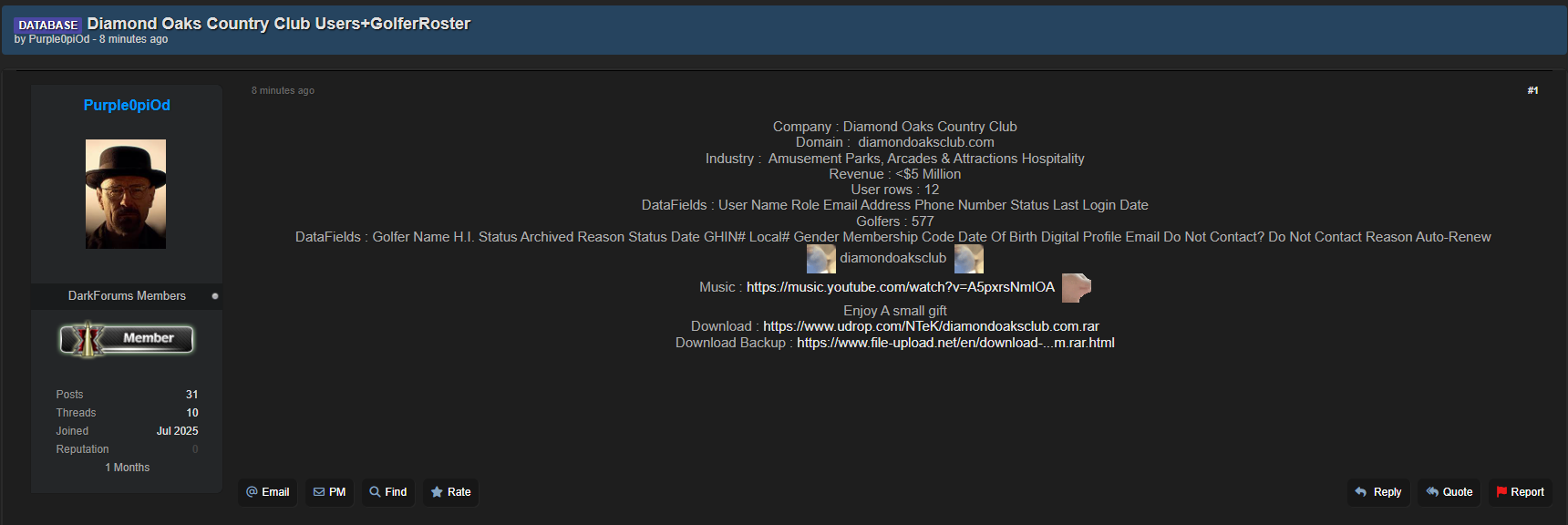 钻石橡树乡村俱乐部涉嫌数据外泄-xLab 威胁情报