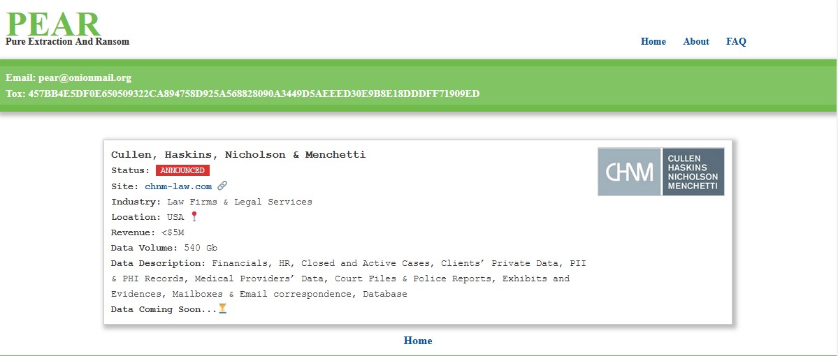 Cullen、Haskins、Nicholson&Menchetti成为PEAR勒索软件的受害者-xLab 威胁情报