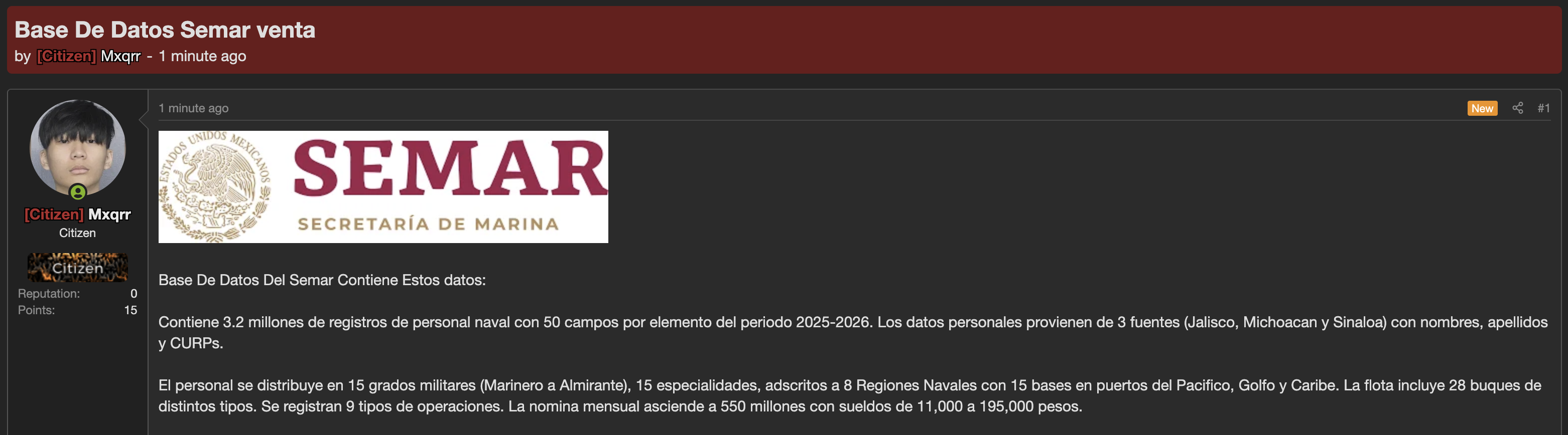 Alleged data breach of Secretaría de Marina-xLab 威胁情报
