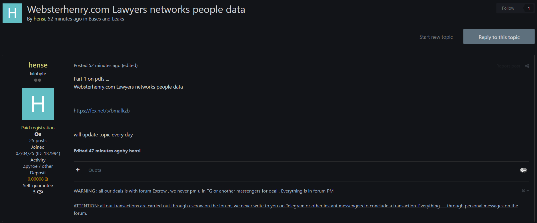 涉嫌数据外泄Webster Henry-xLab 威胁情报