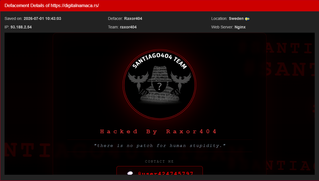 Raxor404 targets the website of Digitalna Maca (DM)-xLab 威胁情报