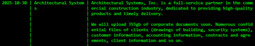 Inc.建筑系统公司成为akira勒索软件的受害者-xLab 威胁情报
