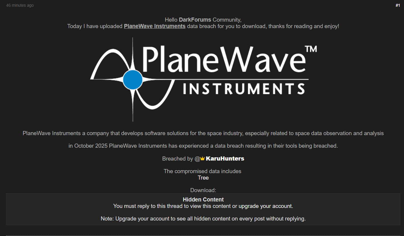 PlaneWave Instruments涉嫌数据外泄-xLab 威胁情报