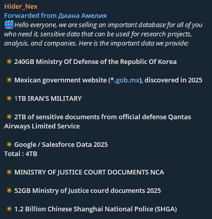 涉嫌出售多个敏感政府和企业数据库-xLab 威胁情报