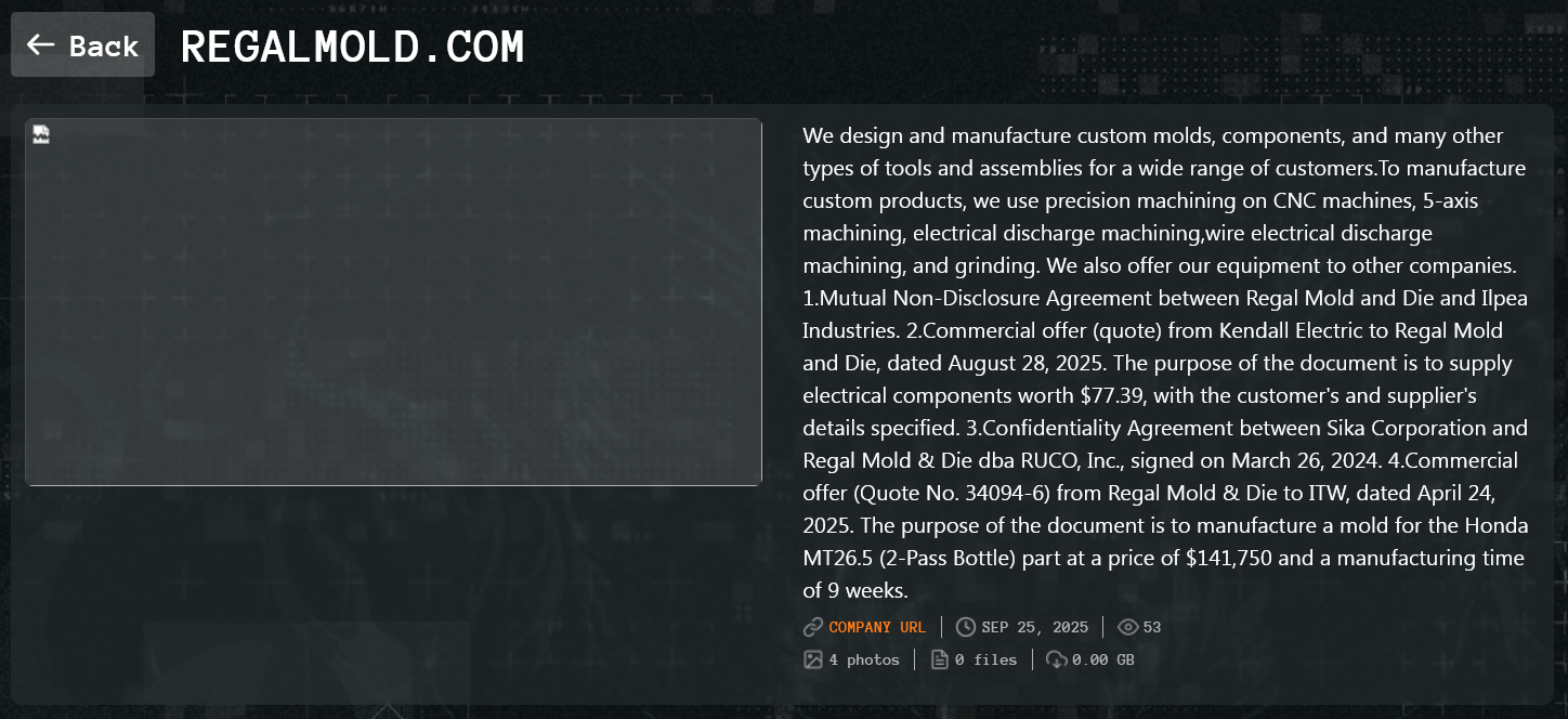 Regal Mold and Die成为Qilin勒索软件的受害者-xLab 威胁情报