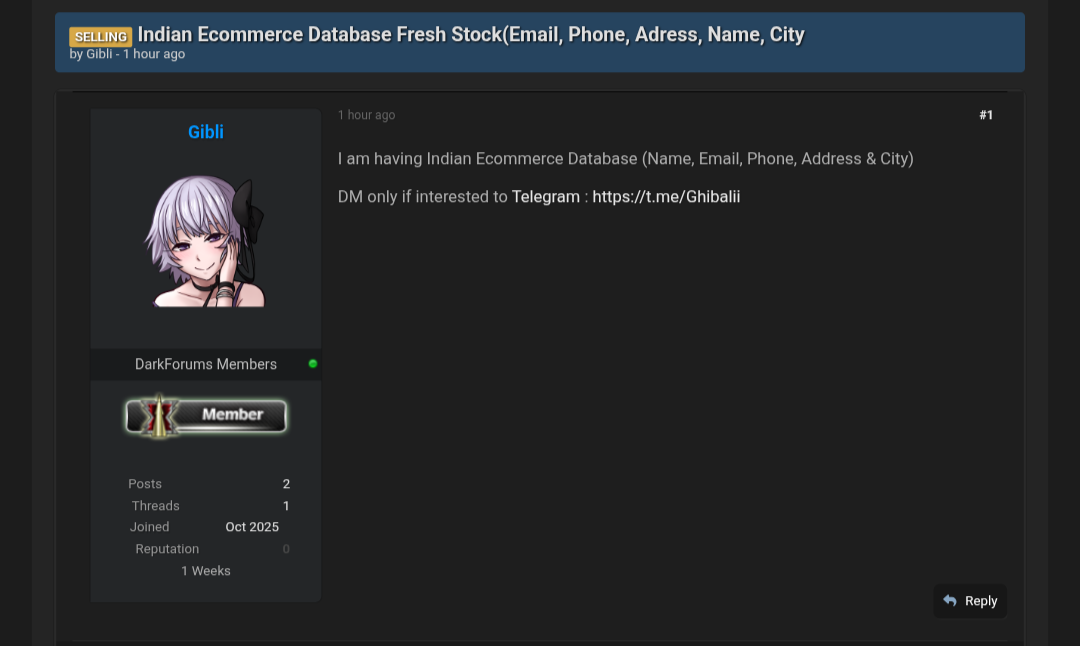 涉嫌出售印度电子商务数据库-xLab 威胁情报