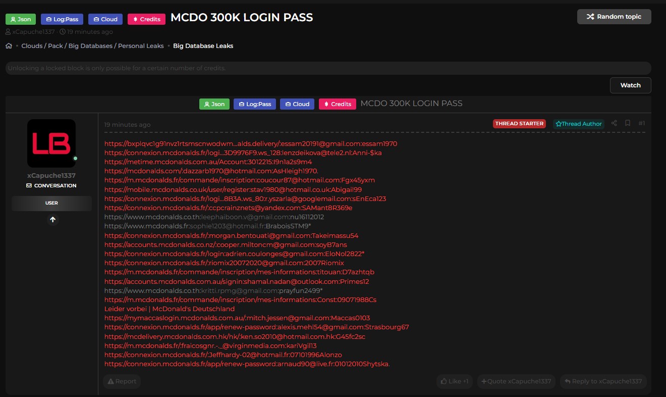 涉嫌泄露多个国家的麦当劳系统访问权限-xLab 威胁情报