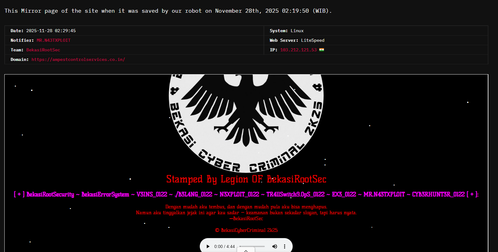 BekasiRootSec针对AM Pest控制服务网站-xLab 威胁情报