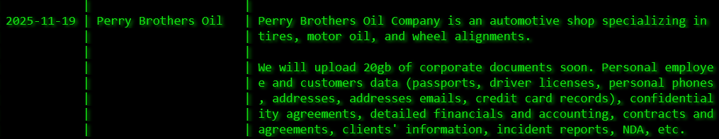 Perry Brothers Oil Co,Inc成为Akira勒索软件的受害者-xLab 威胁情报