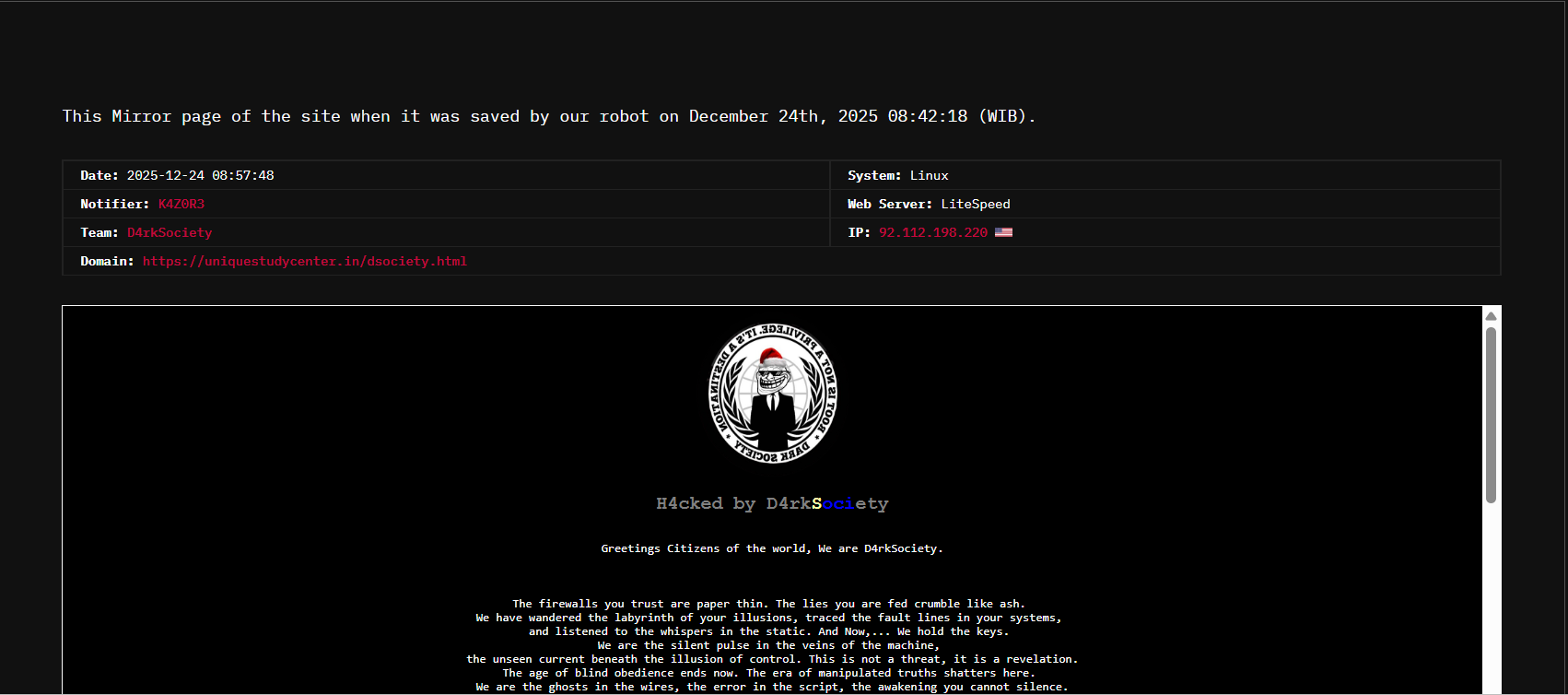 D4rkSociety瞄准乌达拉独特学习中心网站-xLab 威胁情报