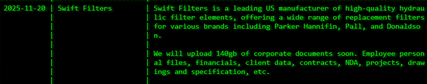 Swift过滤器有限责任公司成为Akira勒索软件的受害者-xLab 威胁情报