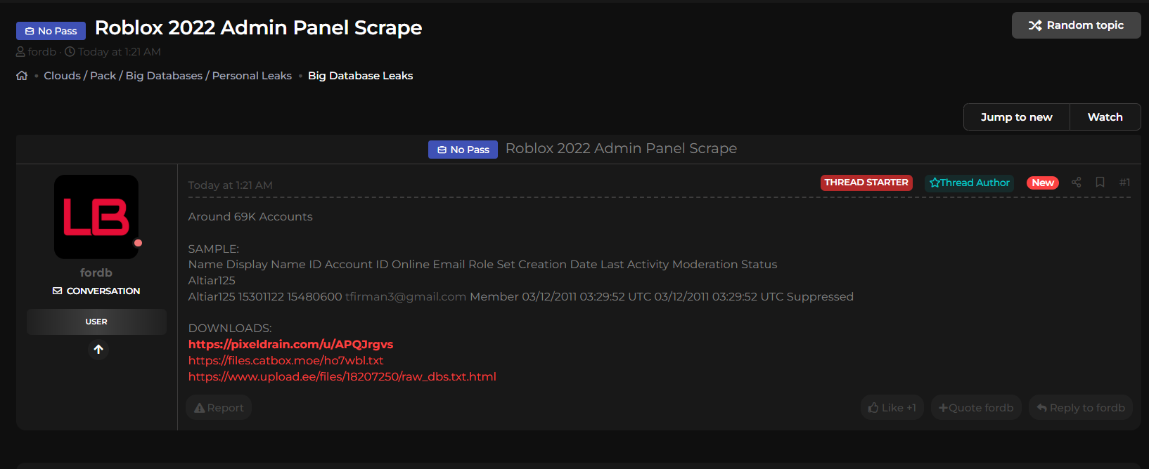 涉嫌出售Roblox·Admin Panel数据-xLab 威胁情报
