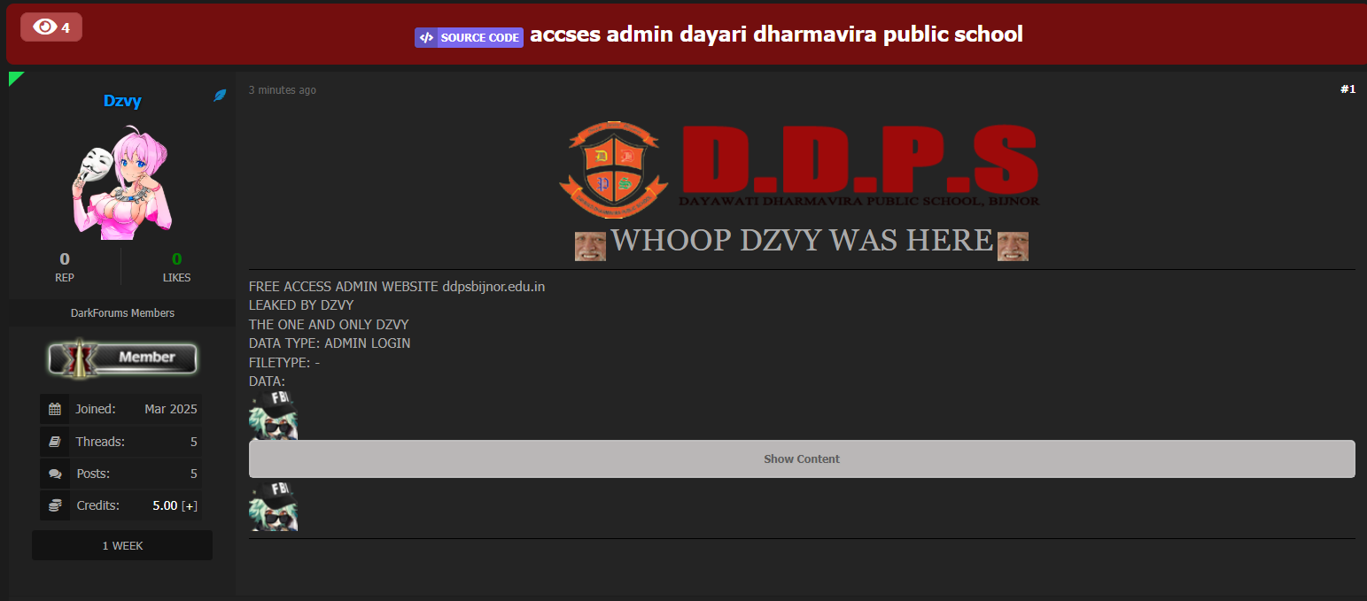 Dayawati Dharamvira公立学校(DDPS)涉嫌泄露admin-xLab 威胁情报