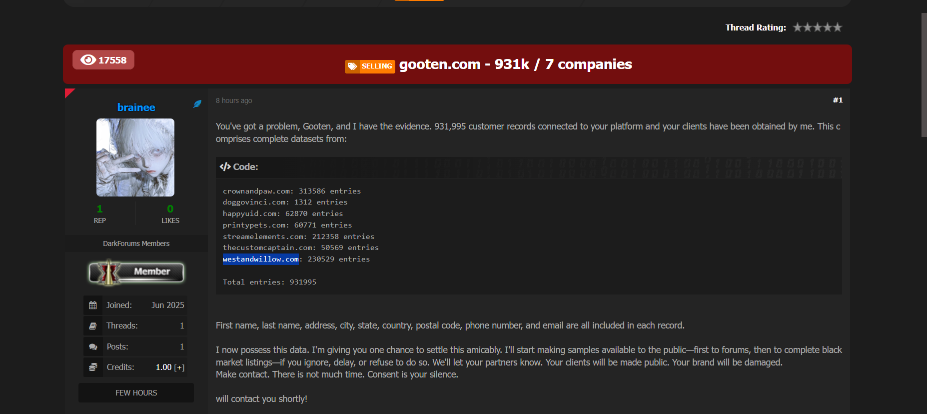 Gooten涉嫌数据外泄-xLab 威胁情报