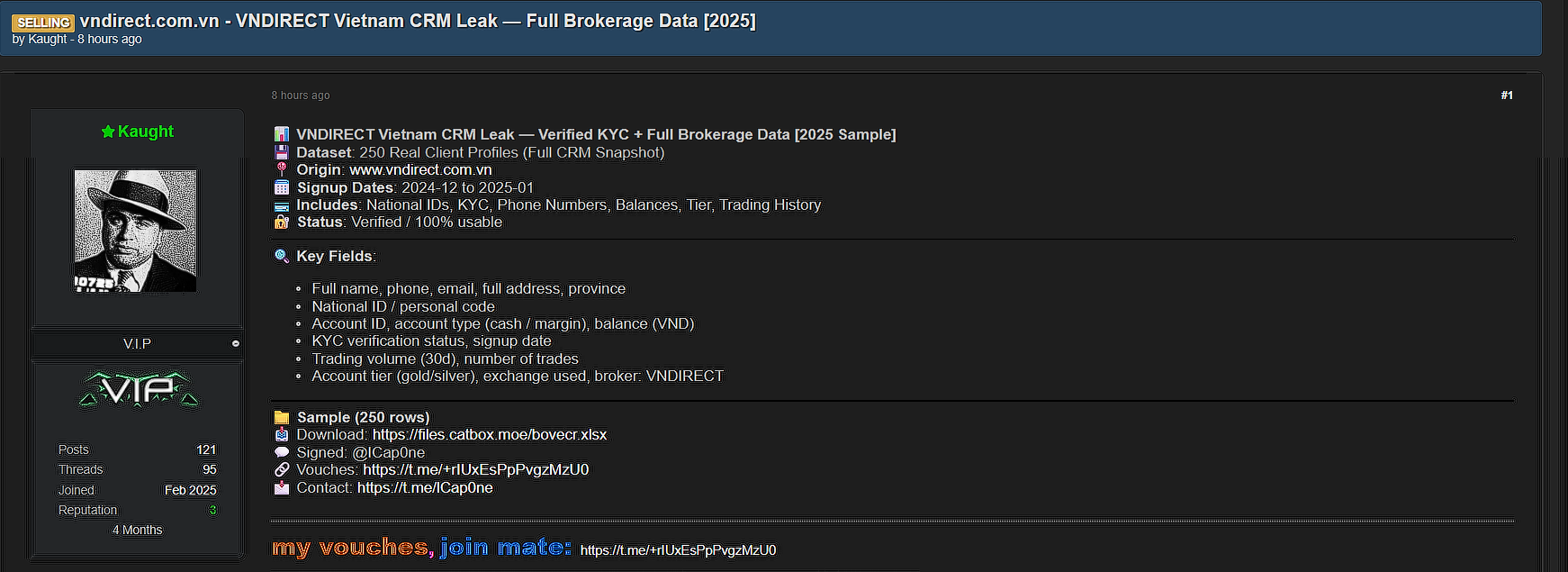 涉嫌VNDIRECT股份公司数据外泄-xLab 威胁情报