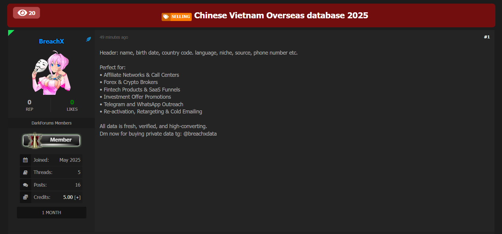 涉嫌出售中国越南海外数据库-xLab 威胁情报