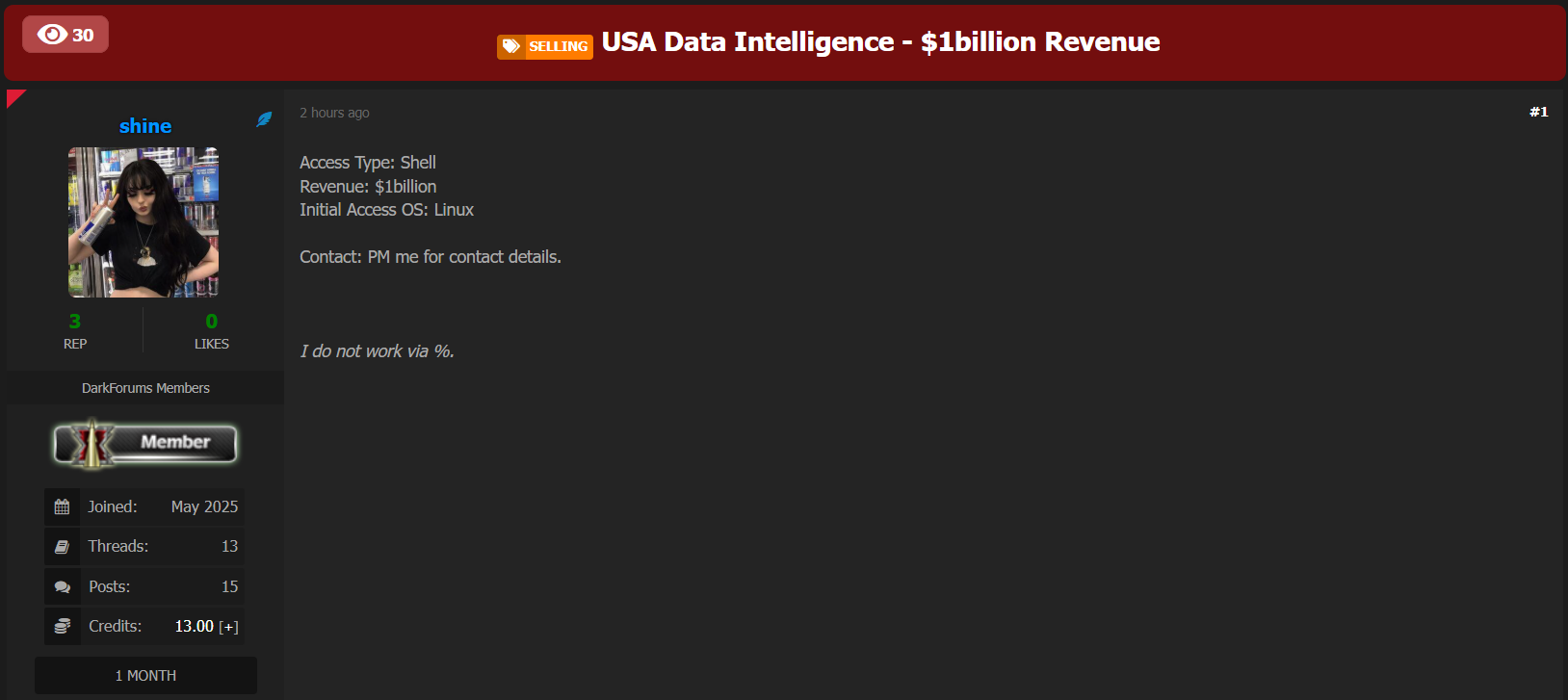 涉嫌向美国一个身份不明的组织出售壳牌访问权限-xLab 威胁情报