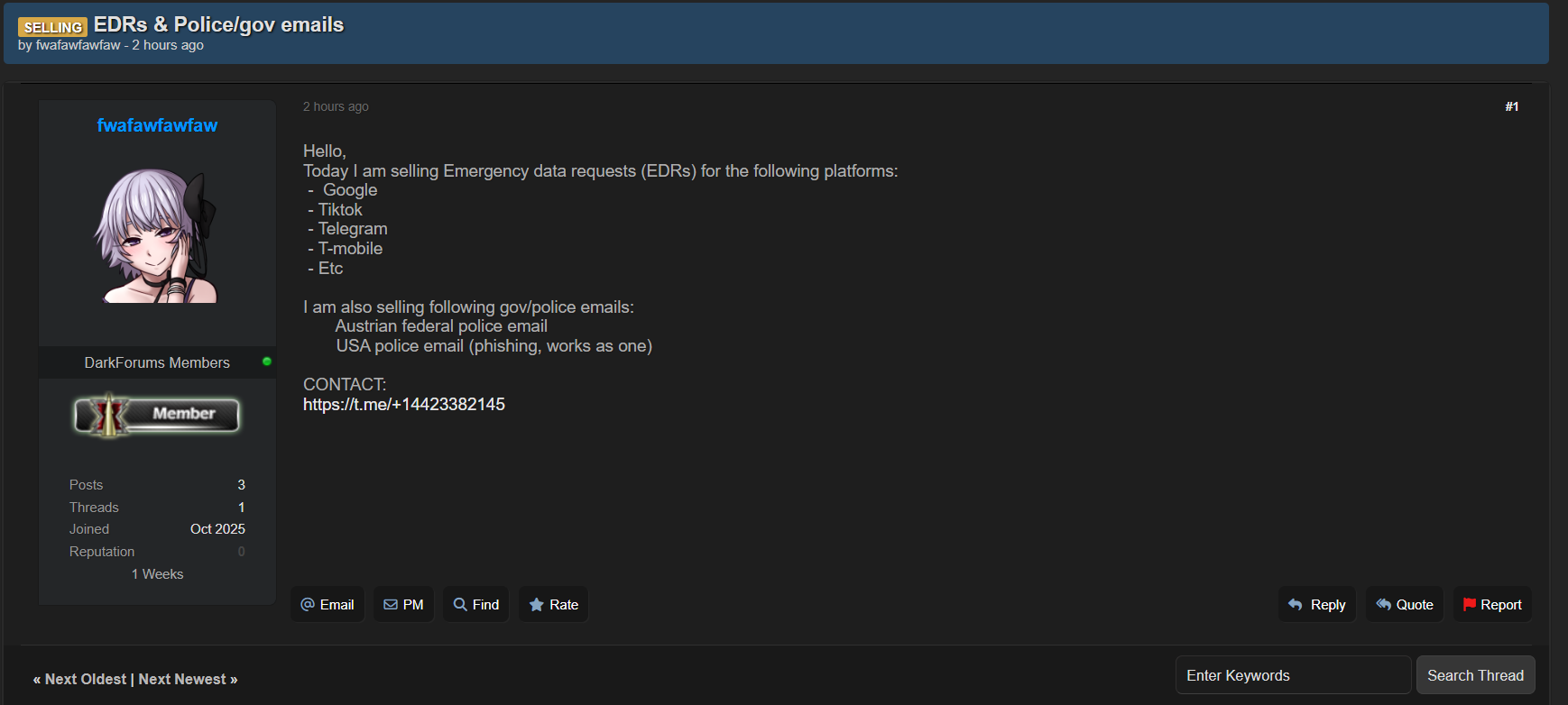 涉嫌出售EDRs和警察/政府电子邮件-xLab 威胁情报