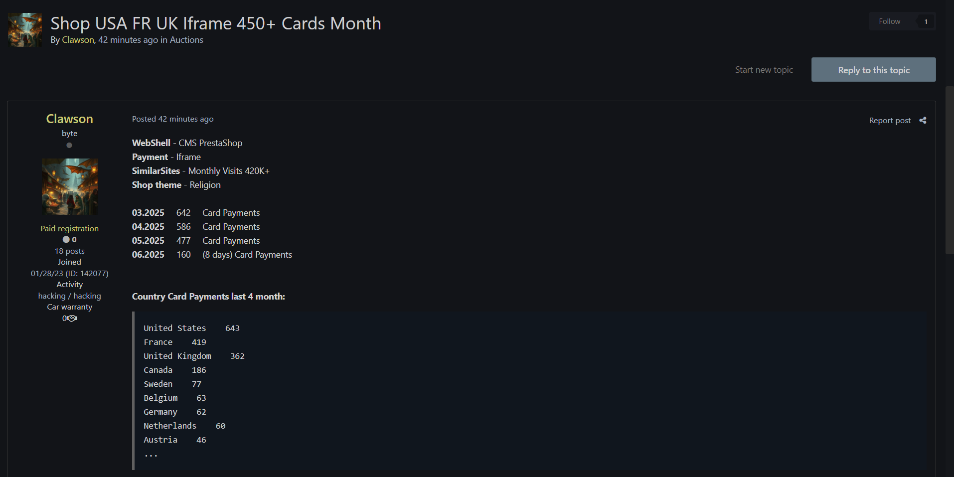 涉嫌出售美国、法国和英国商店的信用卡数据-xLab 威胁情报
