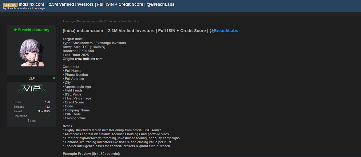 印度国际Exchange(IFSC)有限公司(India INX)涉嫌出售数据-xLab 威胁情报