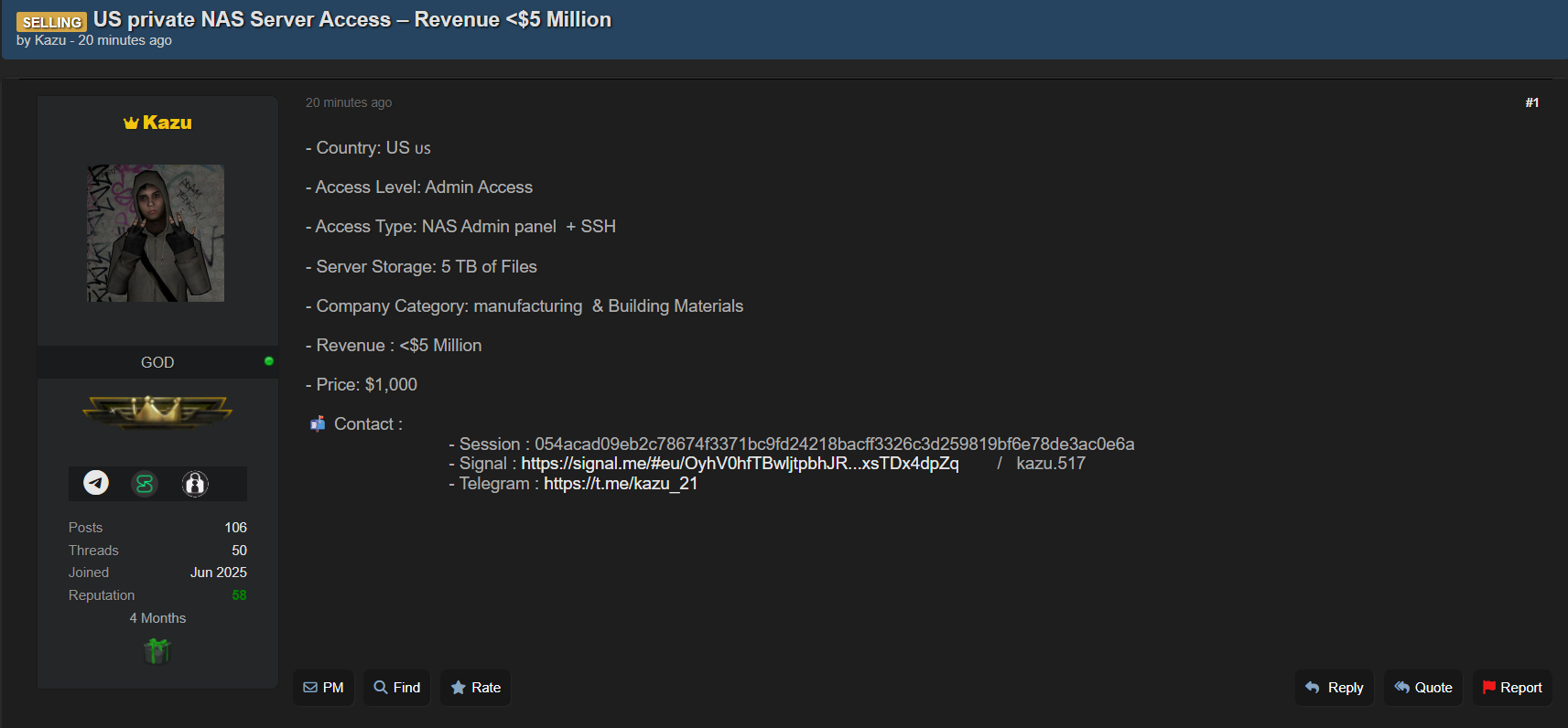 涉嫌出售admin访问美国一台身份不明的私人NAS服务器-xLab 威胁情报