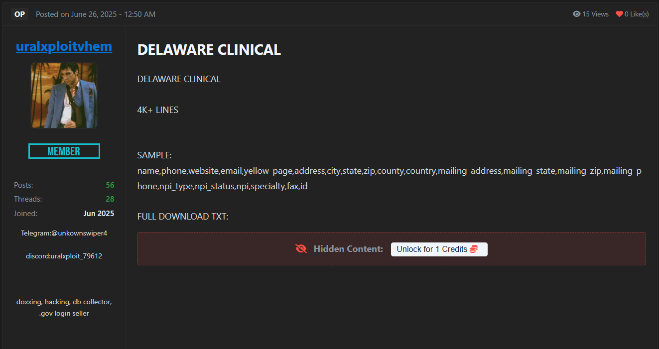 特拉华州临床记录涉嫌泄露-xLab 威胁情报